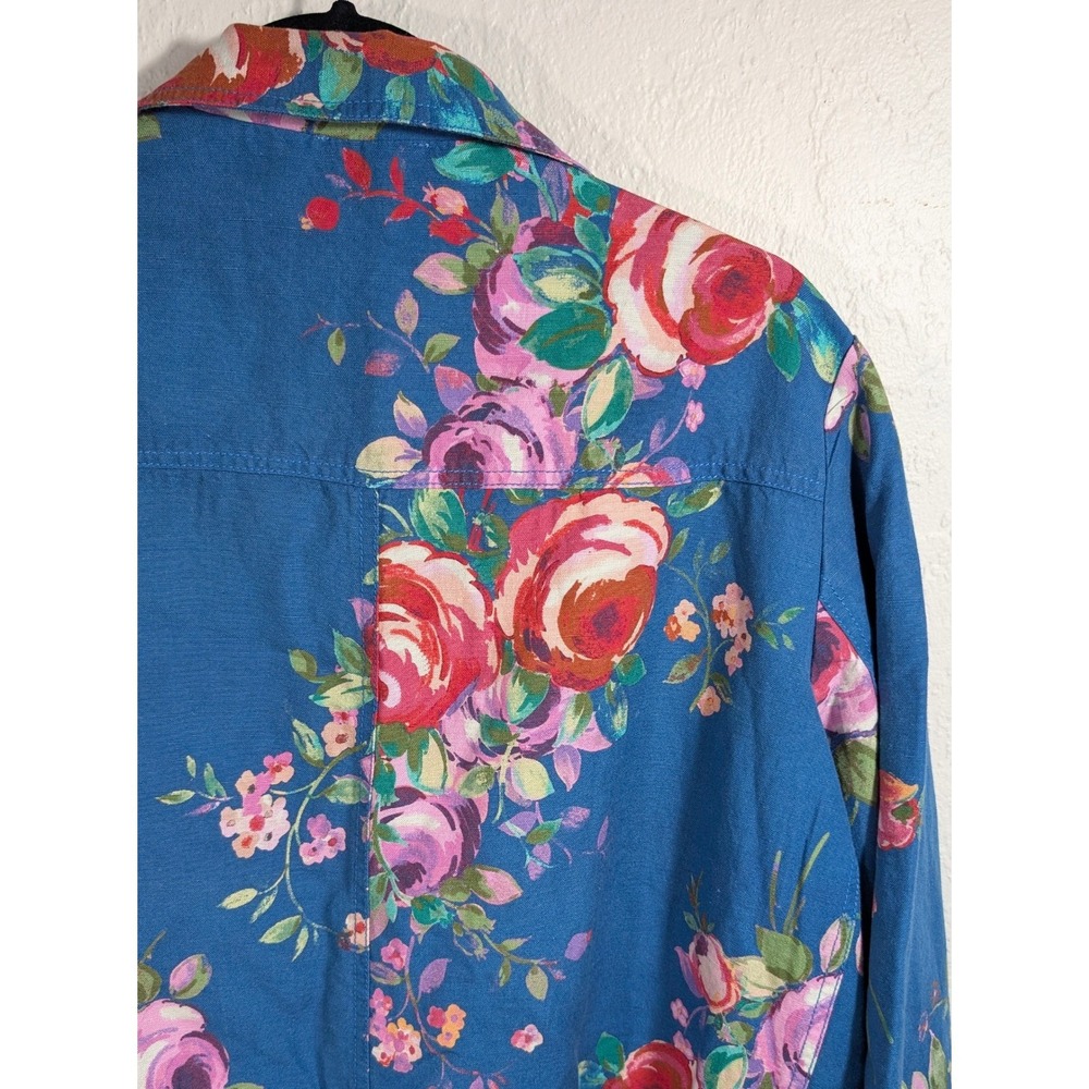Sundance Royal Botanical Topper Coat Womens Medium Blue Floral Gingham Lining - Picture 7 of 8